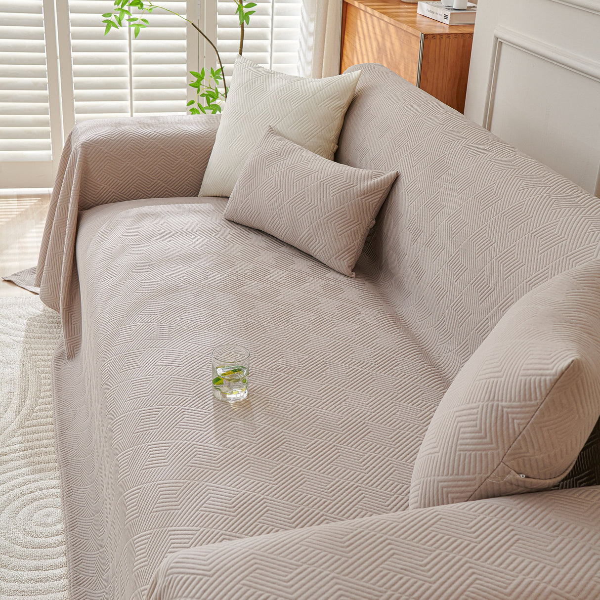 Cooling Scratch Proof Large Sofa Throw Cover, Geometric Texture Couch Protector