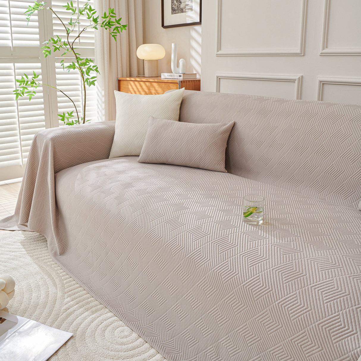 Cooling Scratch Proof Large Sofa Throw Cover, Geometric Texture Couch Protector