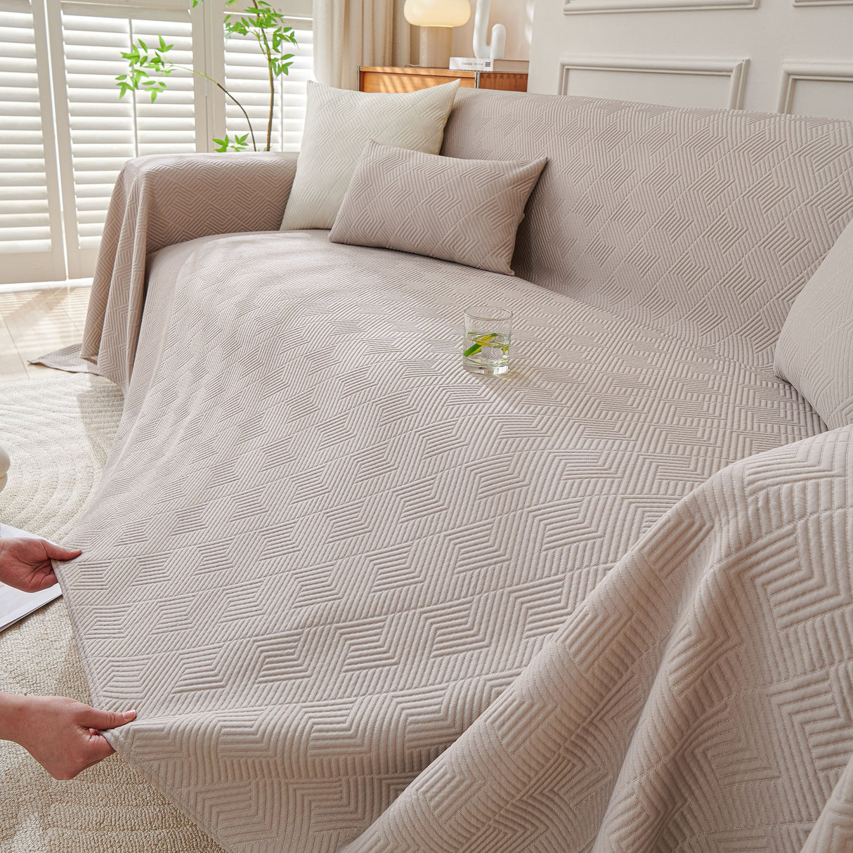 Cooling Scratch Proof Large Sofa Throw Cover, Geometric Texture Couch Protector