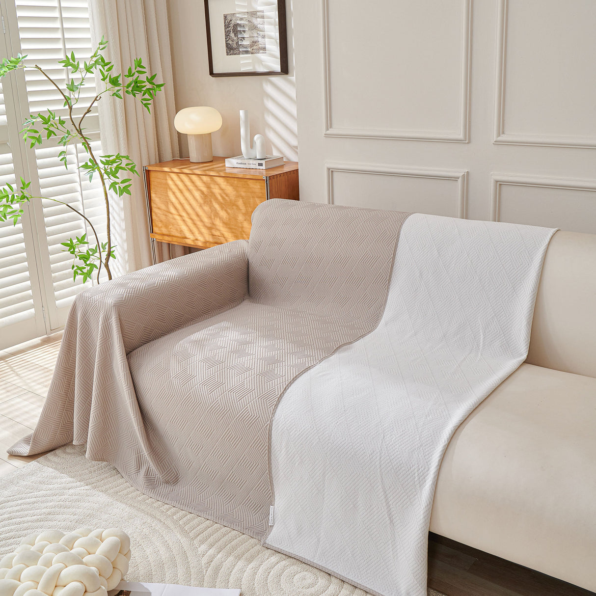Cooling Scratch Proof Large Sofa Throw Cover, Geometric Texture Couch Protector