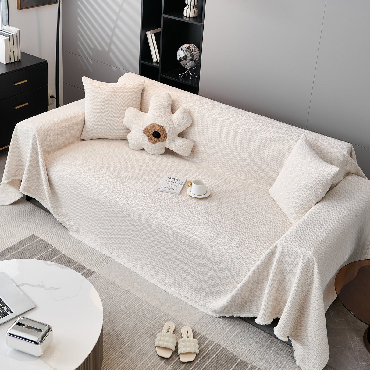 Waterproof Scratch Proof Herringbone Large Throw Blanket for Couch, Chenille Couch Cushion Covers for Pets