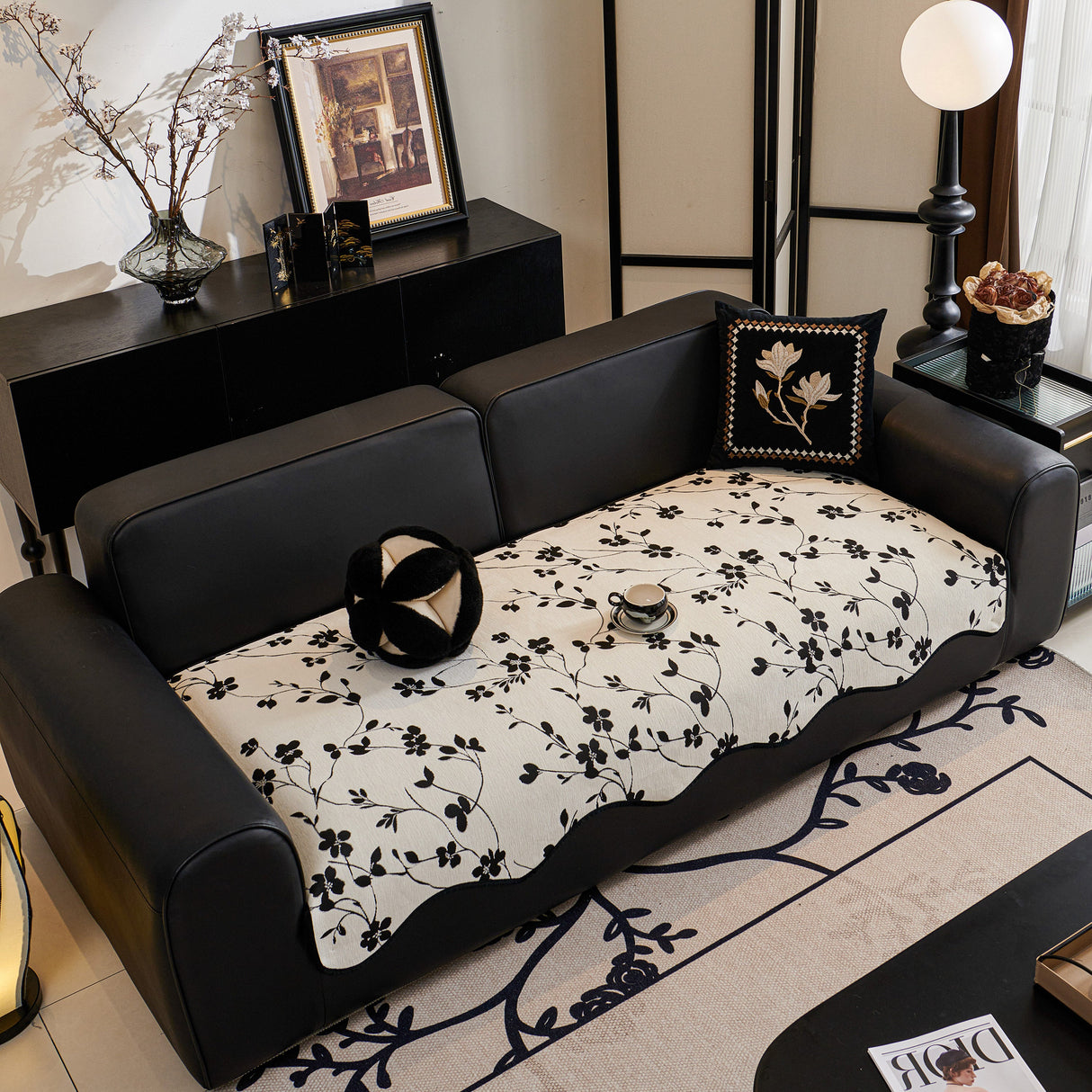 Floral Chenille Couch Cover, Non-Slip Sofa Slipcover Protector for Furniture