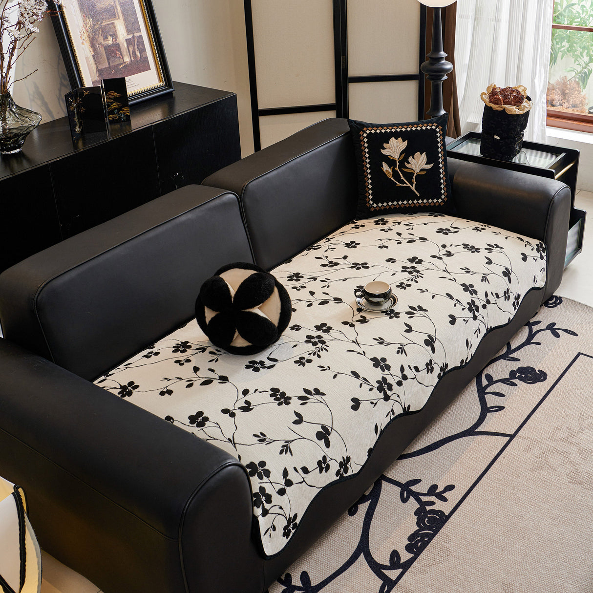 Floral Chenille Couch Cover, Non-Slip Sofa Slipcover Protector for Furniture