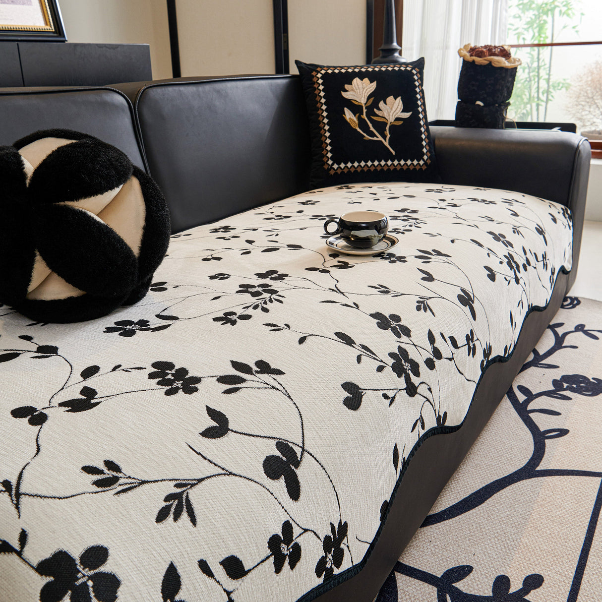 Floral Chenille Couch Cover, Non-Slip Sofa Slipcover Protector for Furniture