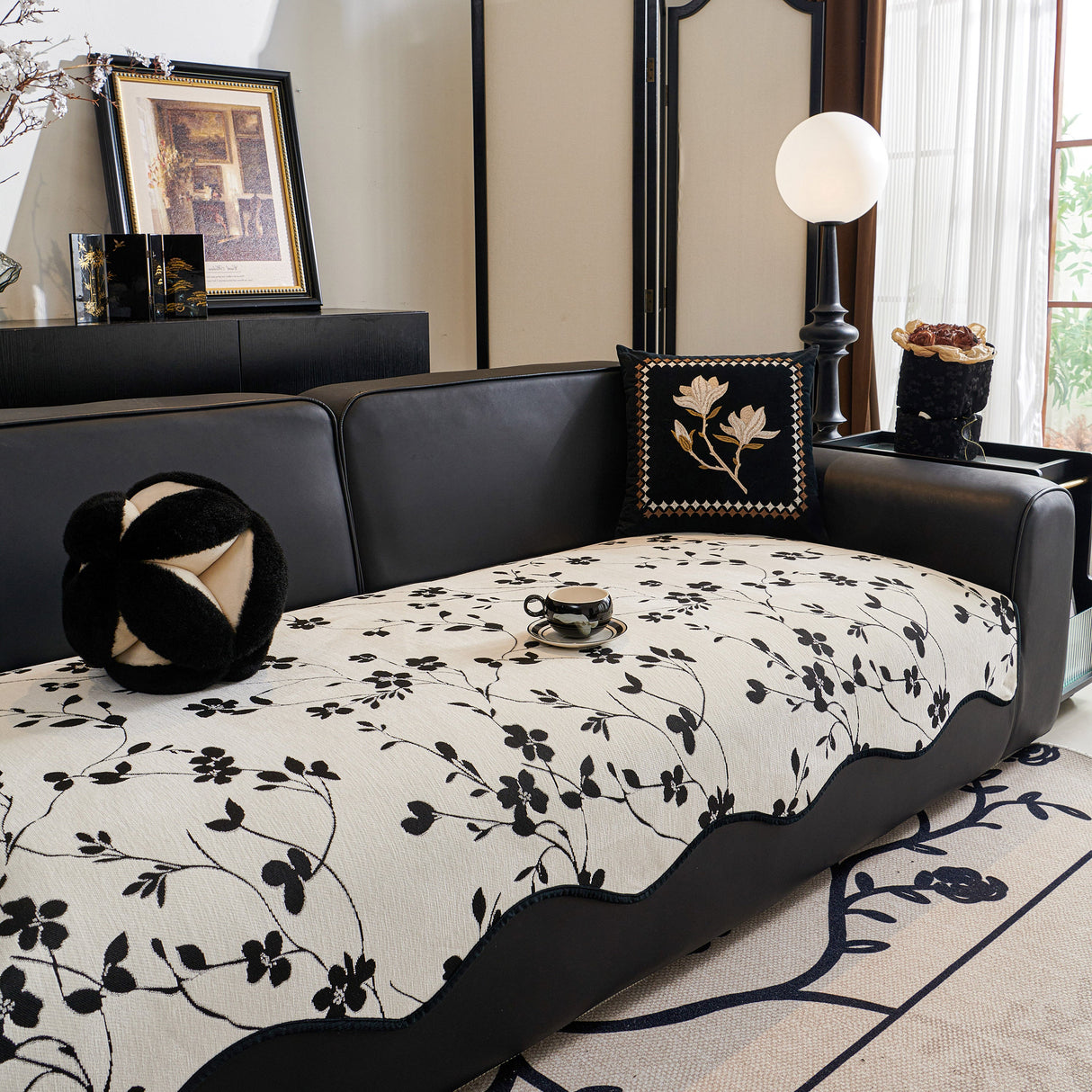 Floral Chenille Couch Cover, Non-Slip Sofa Slipcover Protector for Furniture