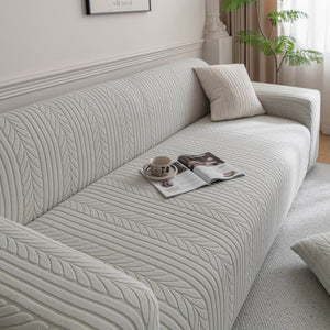 Plush Fleece Sofa Slipcover with 3D Wheat Pattern, Cozy High-Stretch Couch Cover