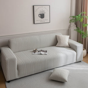 Plush Fleece Sofa Slipcover with 3D Wheat Pattern, Cozy High-Stretch Couch Cover