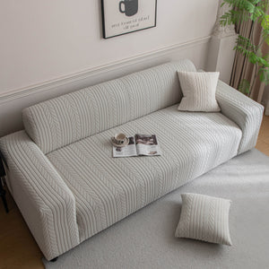 Plush Fleece Sofa Slipcover with 3D Wheat Pattern, Cozy High-Stretch Couch Cover