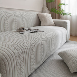 Plush Fleece Sofa Slipcover with 3D Wheat Pattern, Cozy High-Stretch Couch Cover