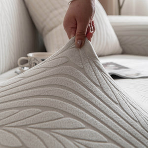 Plush Fleece Sofa Slipcover with 3D Wheat Pattern, Cozy High-Stretch Couch Cover