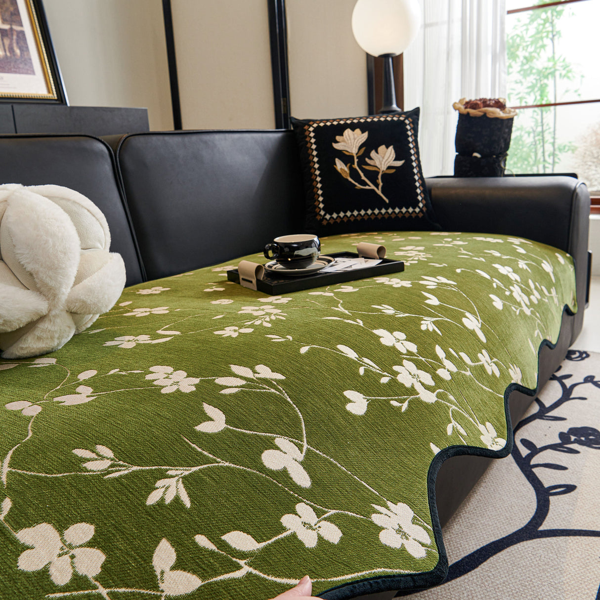 Floral Chenille Couch Cover, Non-Slip Sofa Slipcover Protector for Furniture