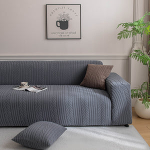 Plush Fleece Sofa Slipcover with 3D Wheat Pattern, Cozy High-Stretch Couch Cover