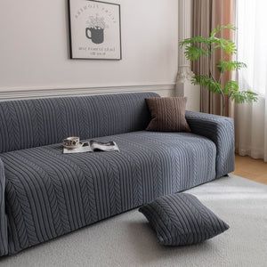 Plush Fleece Sofa Slipcover with 3D Wheat Pattern, Cozy High-Stretch Couch Cover