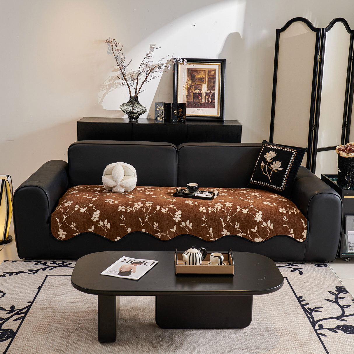 Floral Chenille Couch Cover, Non-Slip Sofa Slipcover Protector for Furniture