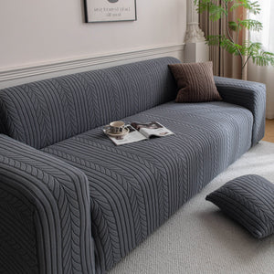 Plush Fleece Sofa Slipcover with 3D Wheat Pattern, Cozy High-Stretch Couch Cover