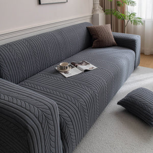 Plush Fleece Sofa Slipcover with 3D Wheat Pattern, Cozy High-Stretch Couch Cover