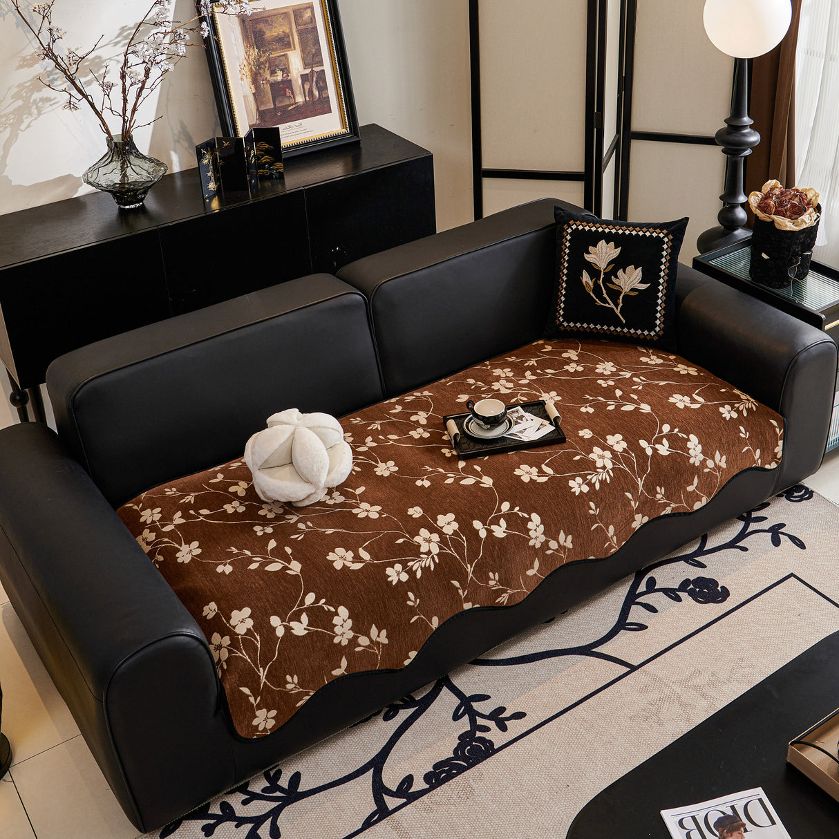 Floral Chenille Couch Cover, Non-Slip Sofa Slipcover Protector for Furniture