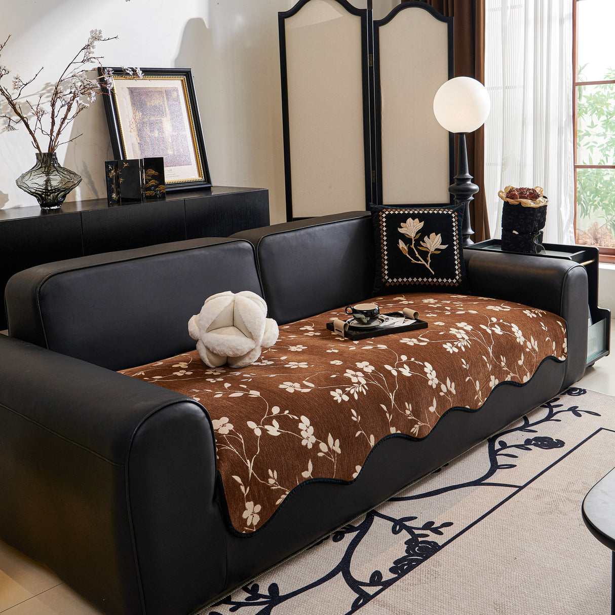 Floral Chenille Couch Cover, Non-Slip Sofa Slipcover Protector for Furniture