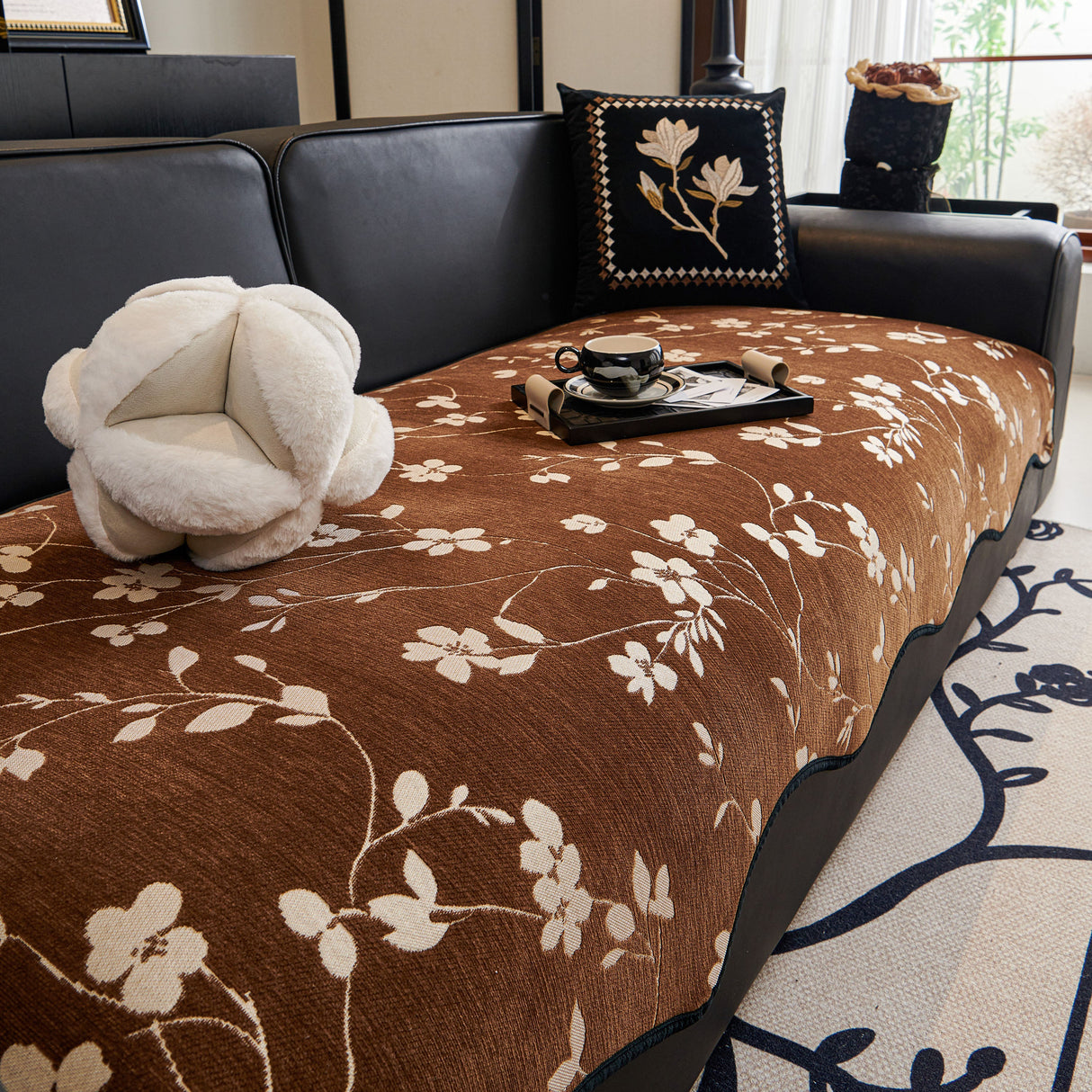 Floral Chenille Couch Cover, Non-Slip Sofa Slipcover Protector for Furniture