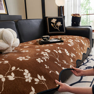 Floral Chenille Couch Cover, Non-Slip Sofa Slipcover Protector for Furniture