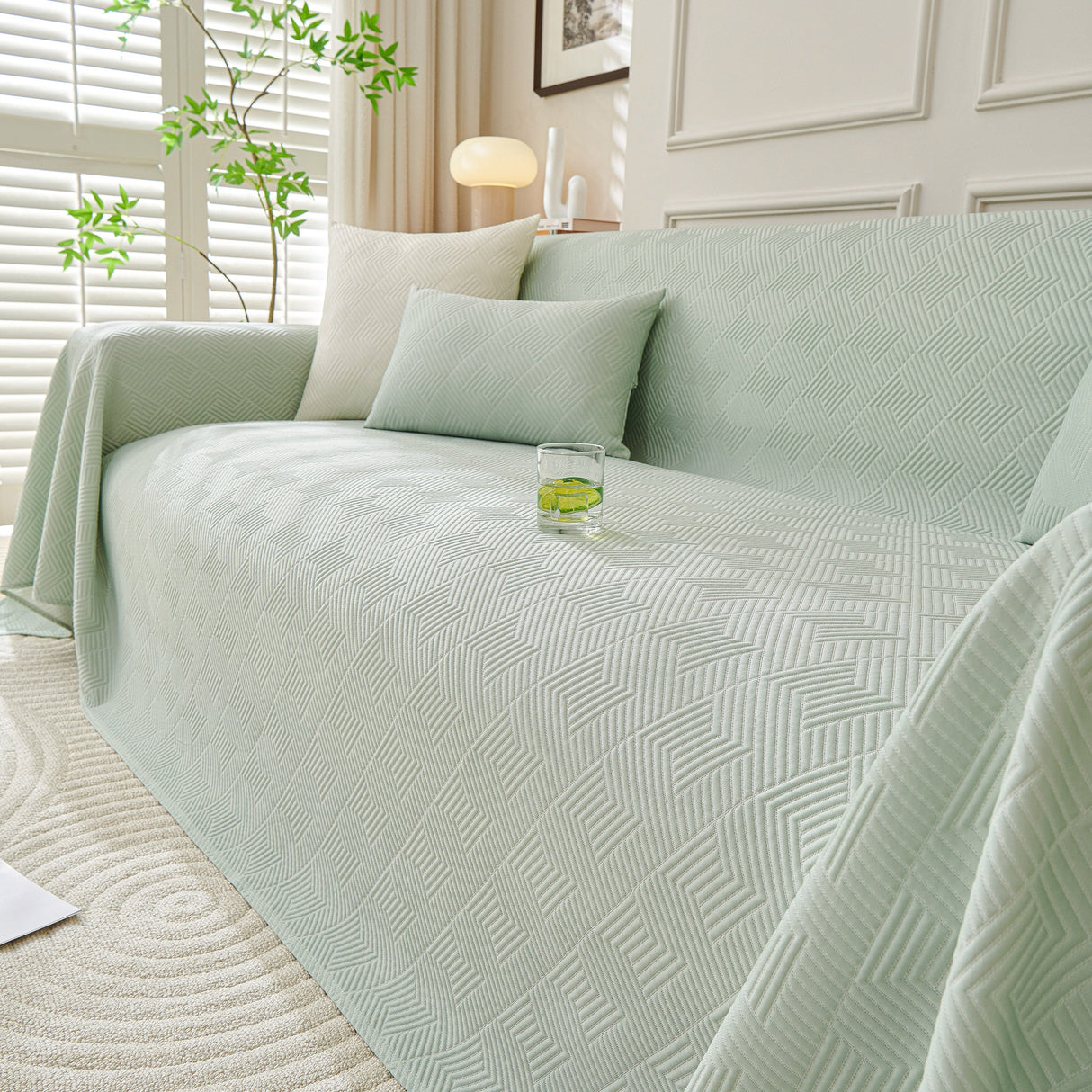 Cooling Scratch Proof Large Sofa Throw Cover, Geometric Texture Couch Protector