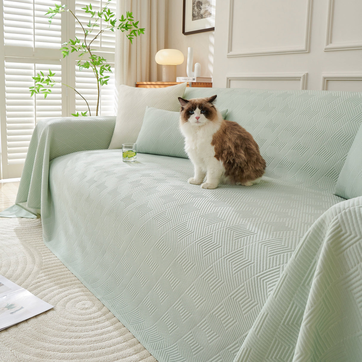 Cooling Scratch Proof Large Sofa Throw Cover, Geometric Texture Couch Protector