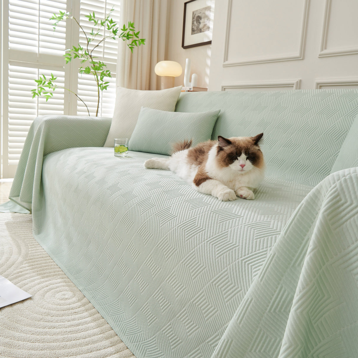 Cooling Scratch Proof Large Sofa Throw Cover, Geometric Texture Couch Protector