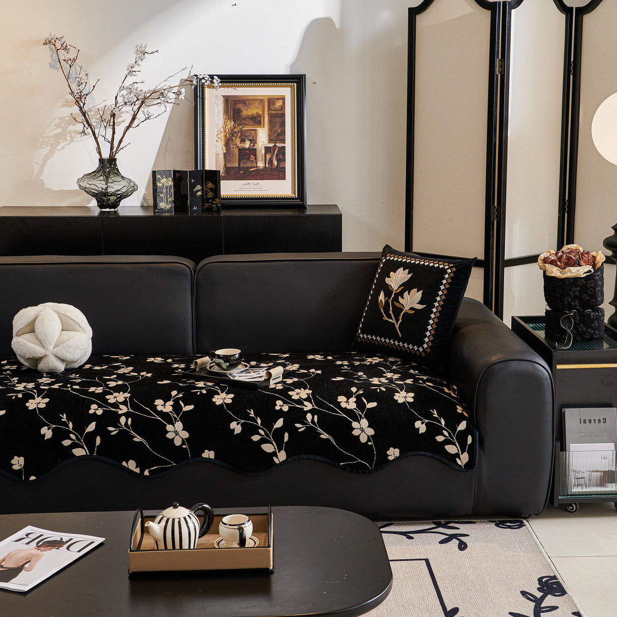 Floral Chenille Couch Cover, Non-Slip Sofa Slipcover Protector for Furniture