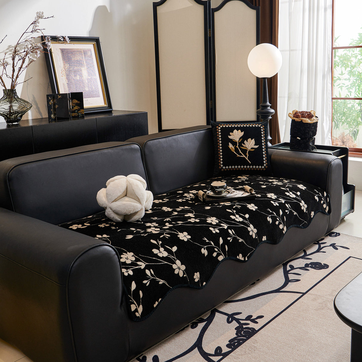 Floral Chenille Couch Cover, Non-Slip Sofa Slipcover Protector for Furniture