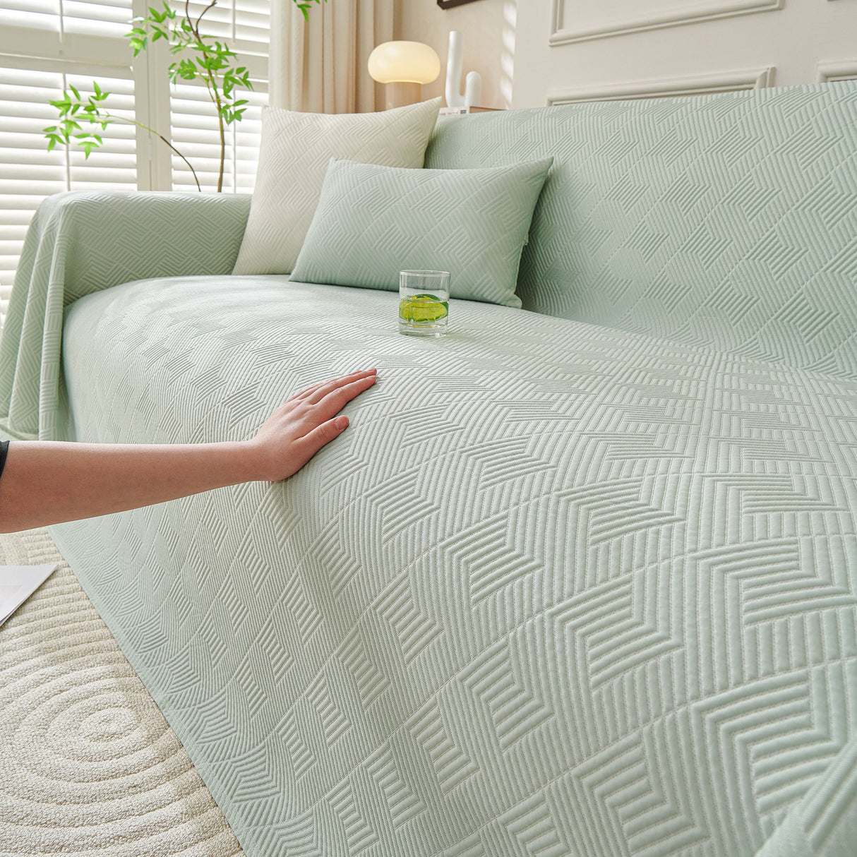 Cooling Scratch Proof Large Sofa Throw Cover, Geometric Texture Couch Protector