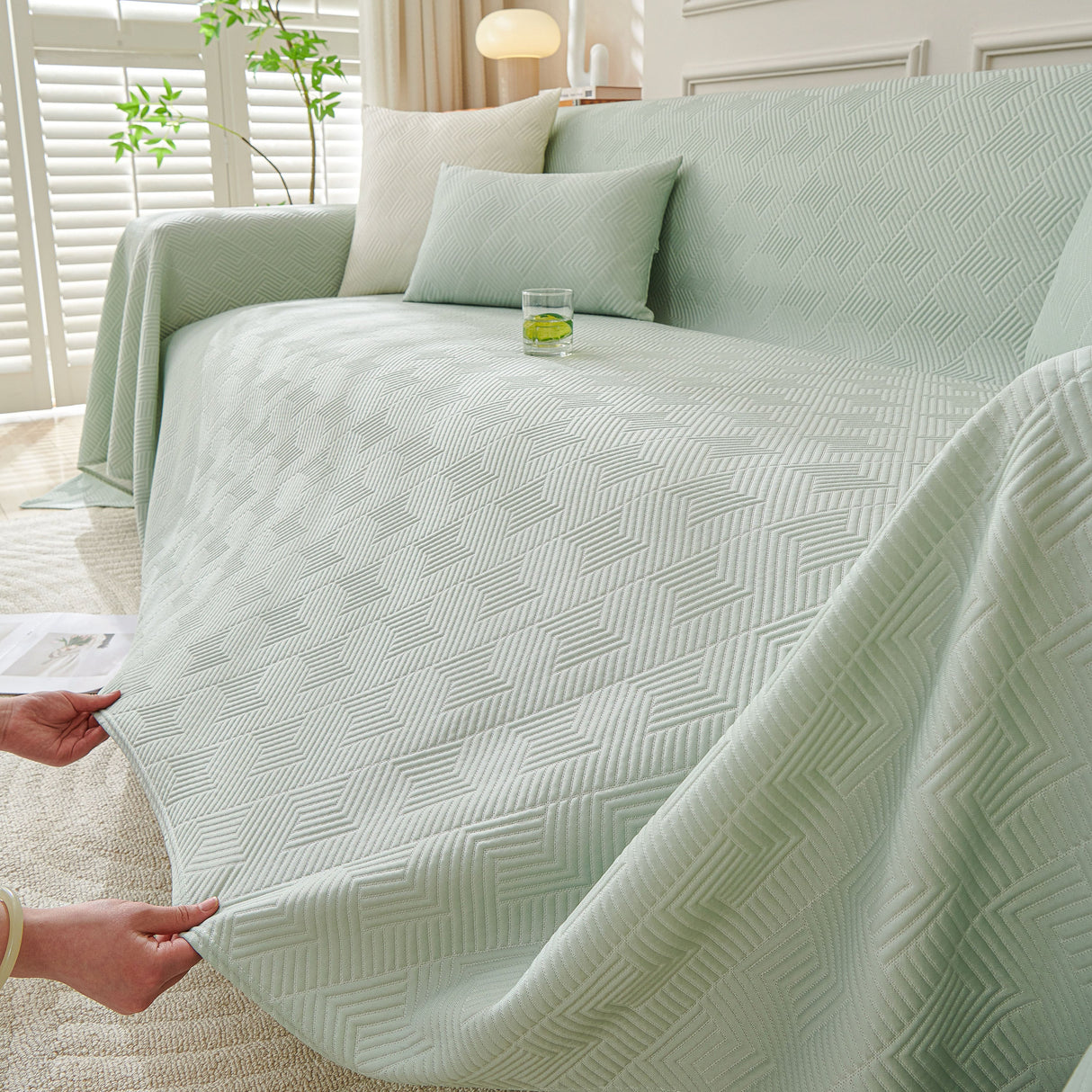 Cooling Scratch Proof Large Sofa Throw Cover, Geometric Texture Couch Protector