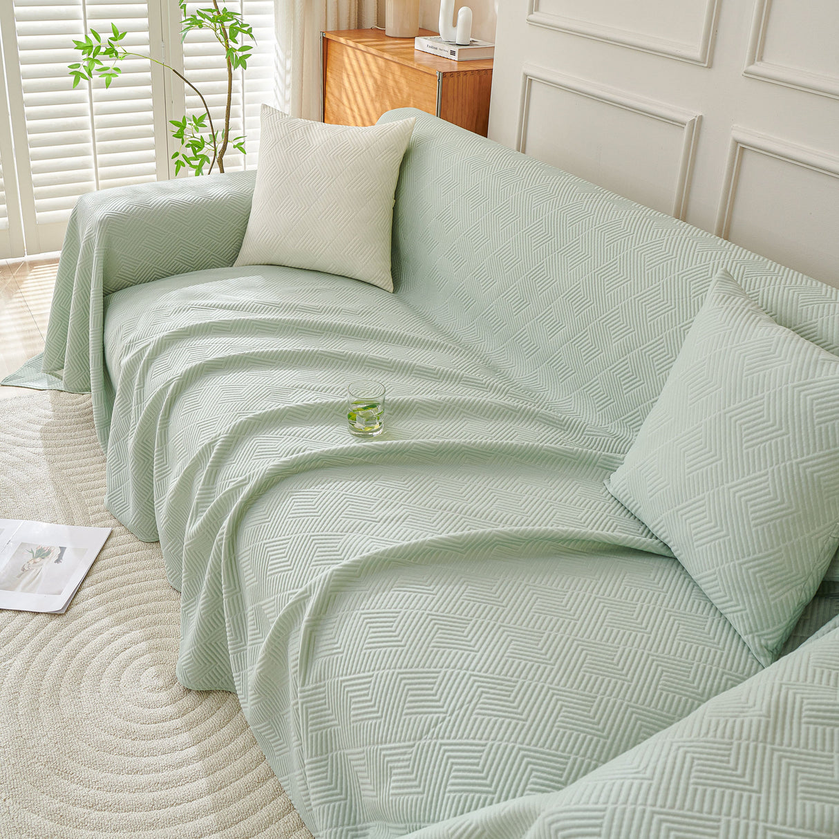 Cooling Scratch Proof Large Sofa Throw Cover, Geometric Texture Couch Protector
