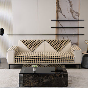 Winter Thickened Sherpa Fleece Houndstooth Sofa Cushion, Non-slip Sofa Cover with Plush
