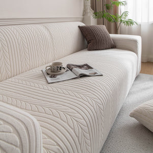 Plush Fleece Sofa Slipcover with 3D Wheat Pattern, Cozy High-Stretch Couch Cover