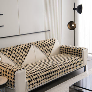 Winter Thickened Sherpa Fleece Houndstooth Sofa Cushion, Non-slip Sofa Cover with Plush