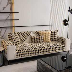 Winter Thickened Sherpa Fleece Houndstooth Sofa Cushion, Non-slip Sofa Cover with Plush