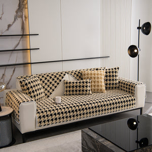 Winter Thickened Sherpa Fleece Houndstooth Sofa Cushion, Non-slip Sofa Cover with Plush