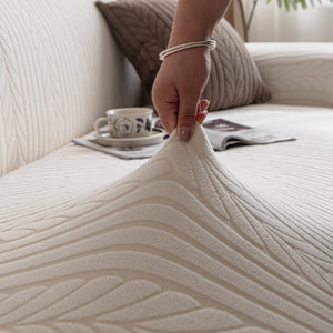 Plush Fleece Sofa Slipcover with 3D Wheat Pattern, Cozy High-Stretch Couch Cover