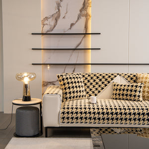 Winter Thickened Sherpa Fleece Houndstooth Sofa Cushion, Non-slip Sofa Cover with Plush