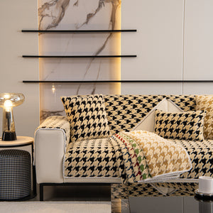 Winter Thickened Sherpa Fleece Houndstooth Sofa Cushion, Non-slip Sofa Cover with Plush