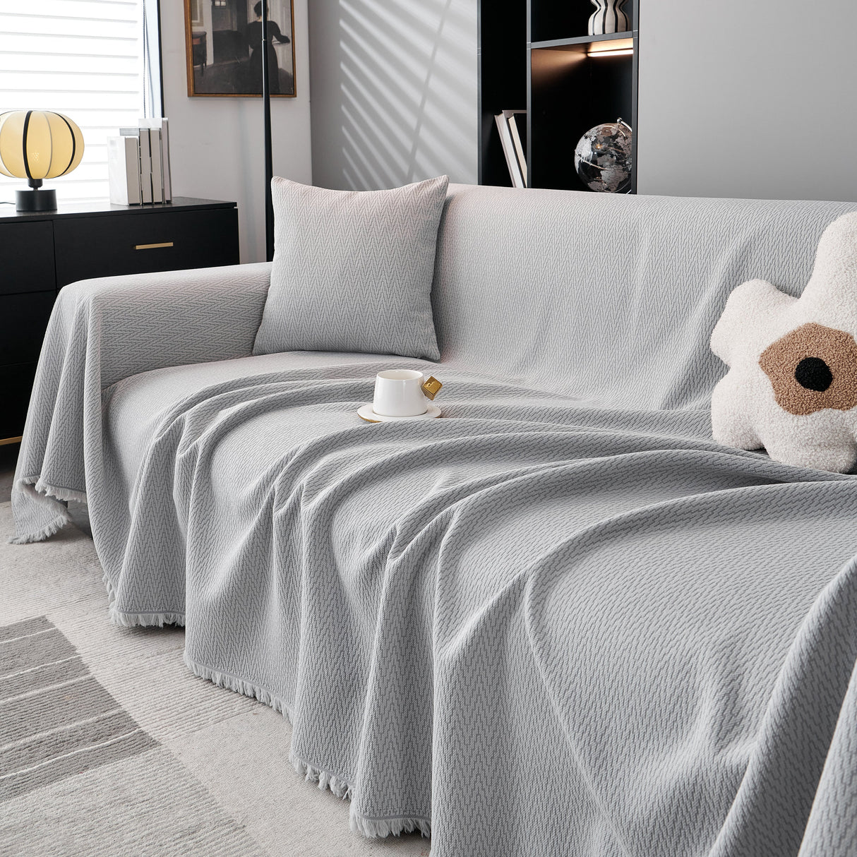 Waterproof Scratch Proof Herringbone Large Throw Blanket for Couch, Chenille Couch Cushion Covers for Pets