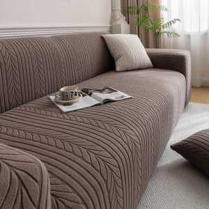 Plush Fleece Sofa Slipcover with 3D Wheat Pattern, Cozy High-Stretch Couch Cover