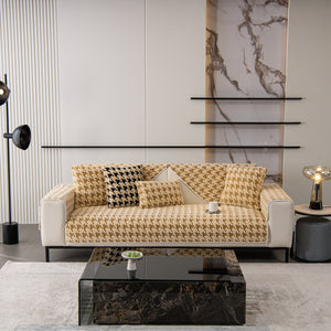 Winter Thickened Sherpa Fleece Houndstooth Sofa Cushion, Non-slip Sofa Cover with Plush