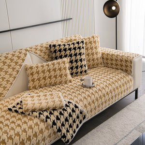Winter Thickened Sherpa Fleece Houndstooth Sofa Cushion, Non-slip Sofa Cover with Plush