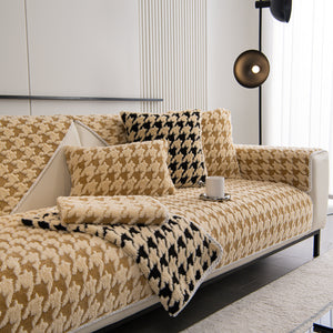 Winter Thickened Sherpa Fleece Houndstooth Sofa Cushion, Non-slip Sofa Cover with Plush