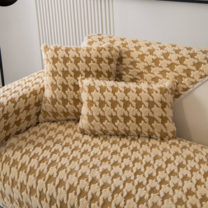 Winter Thickened Sherpa Fleece Houndstooth Sofa Cushion, Non-slip Sofa Cover with Plush