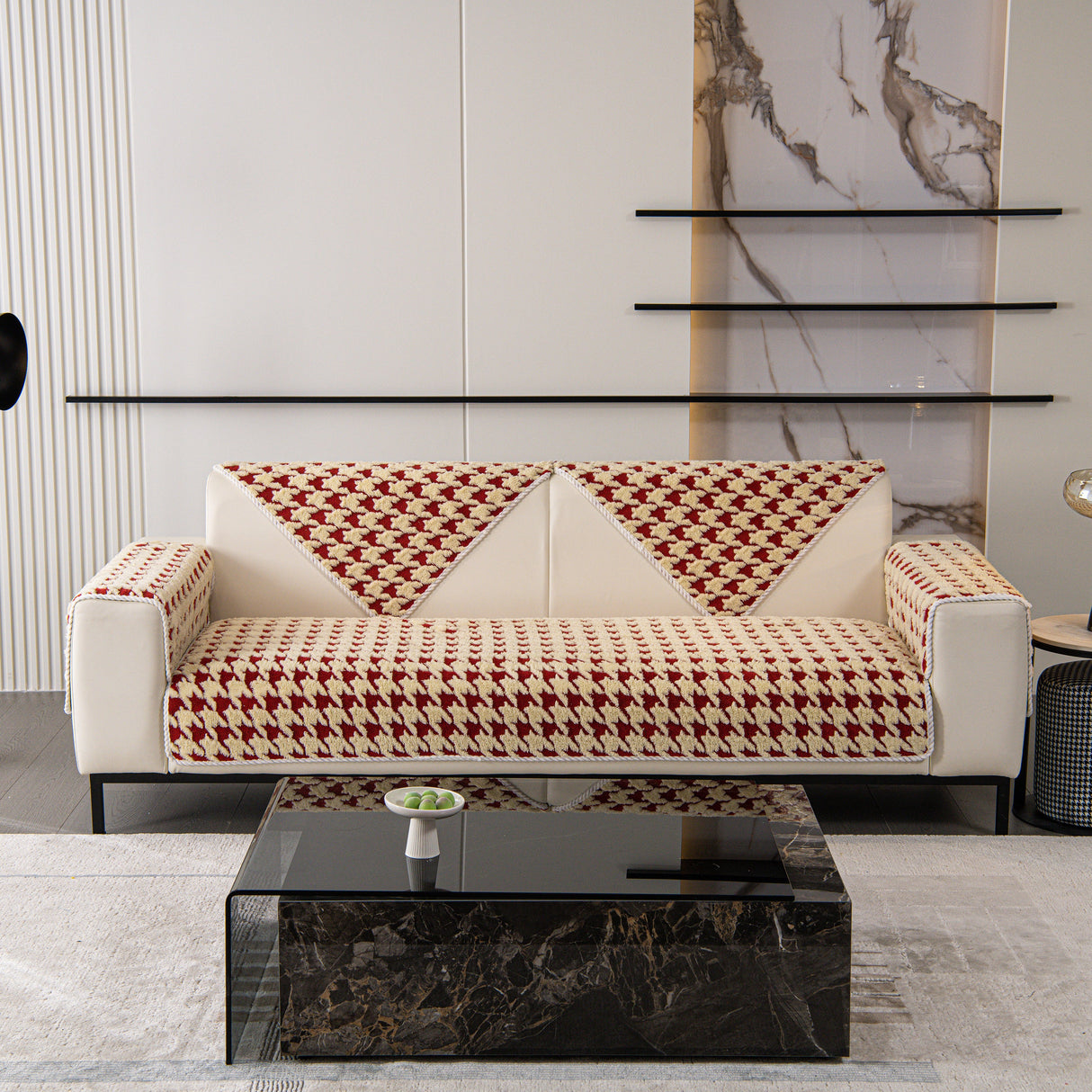 Winter Thickened Sherpa Fleece Houndstooth Sofa Cushion, Non-slip Sofa Cover with Plush