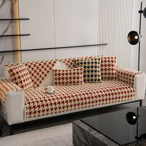 Winter Thickened Sherpa Fleece Houndstooth Sofa Cushion, Non-slip Sofa Cover with Plush
