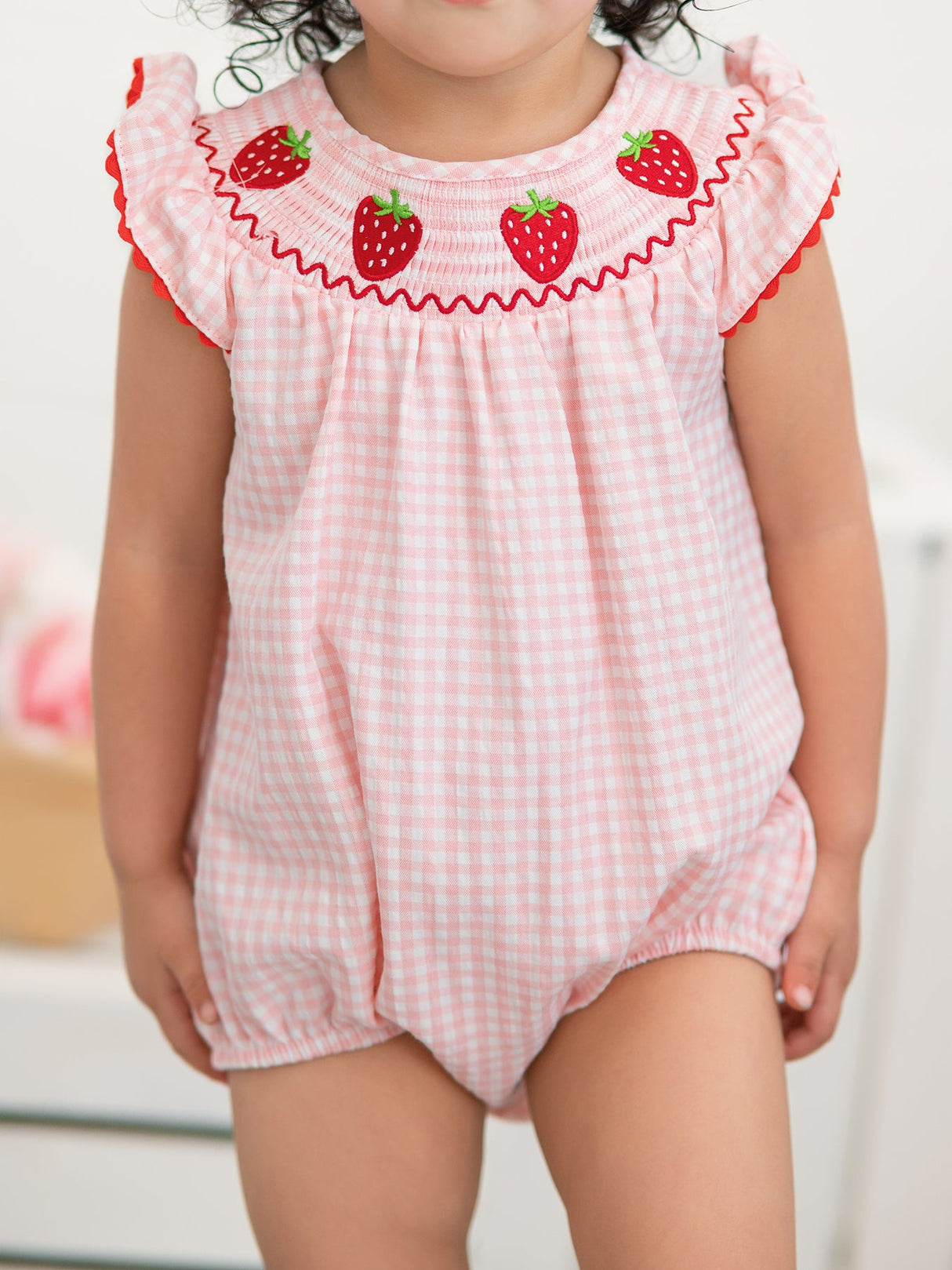 Baby Girls Strawberry Plaid Smocked Romper