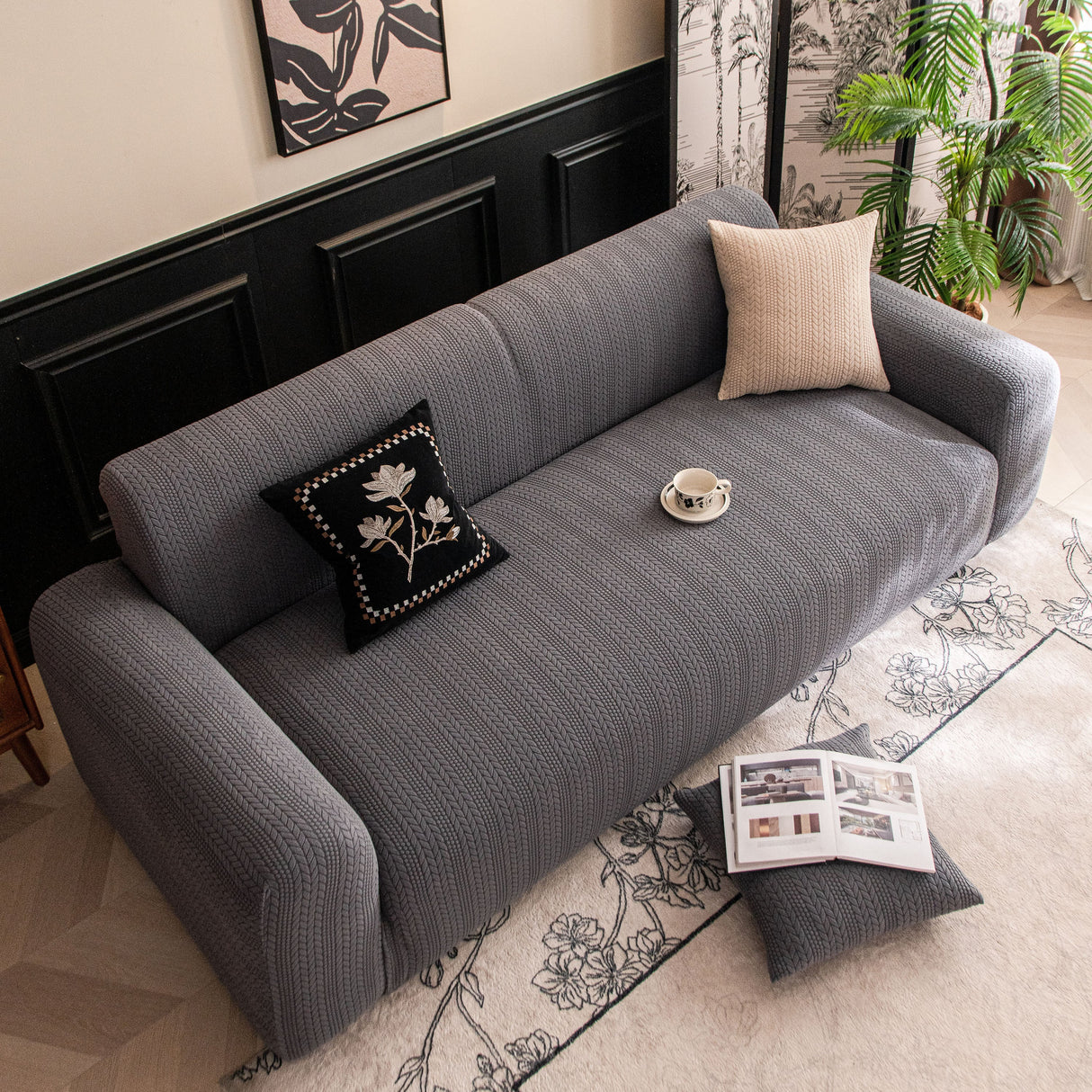 High Stretch Wheat Ear Embossed Textured Couch Slipcover, Water Repellent Sofa Cover